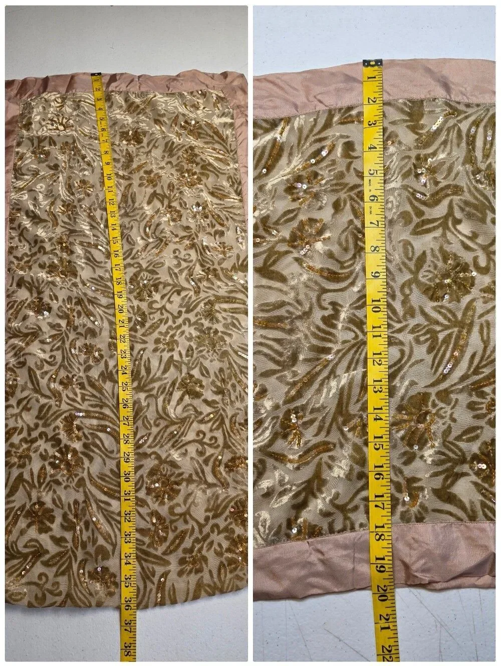 Silk Satin Trim Velvet Burnout Sheer Chiffon Gold  Floral Sequin Scarf